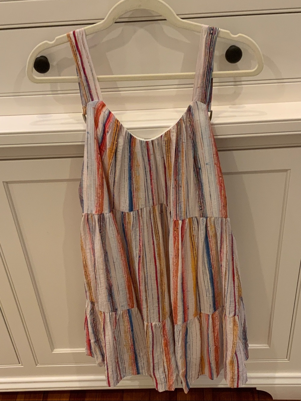 mittoshop White Multicolor Striped Tiered Dress